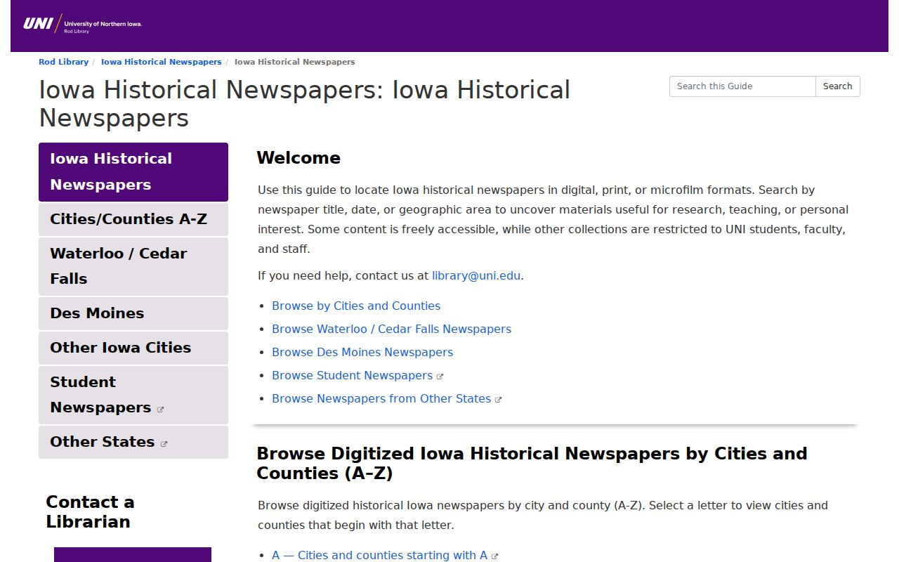 University of Northern Iowa historical newspaper guide for Waterloo research