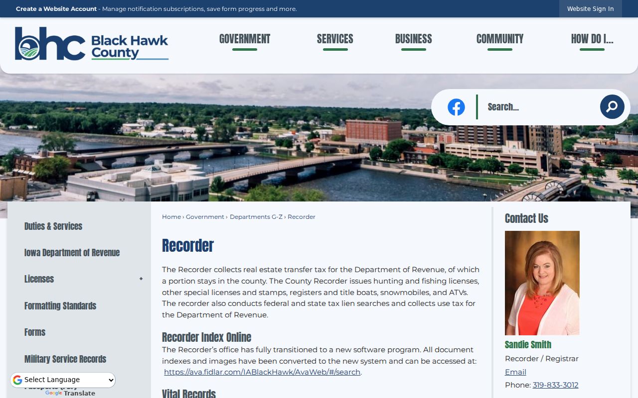 Black Hawk County Recorder page for Waterloo records