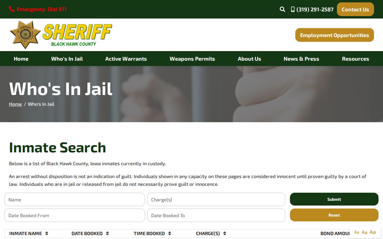 Black Hawk County current jail roster search