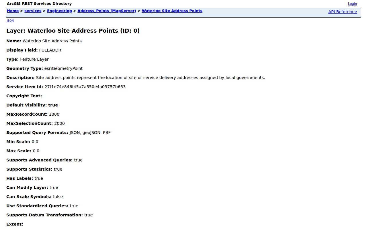 Waterloo Address Points fields for an official address search