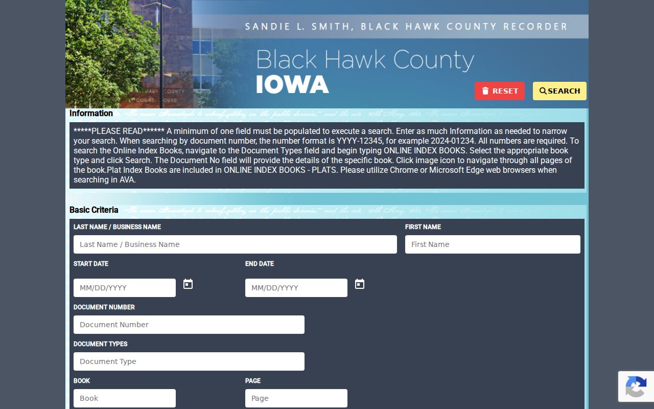 Black Hawk County AVA recorder search used for Waterloo resident verification