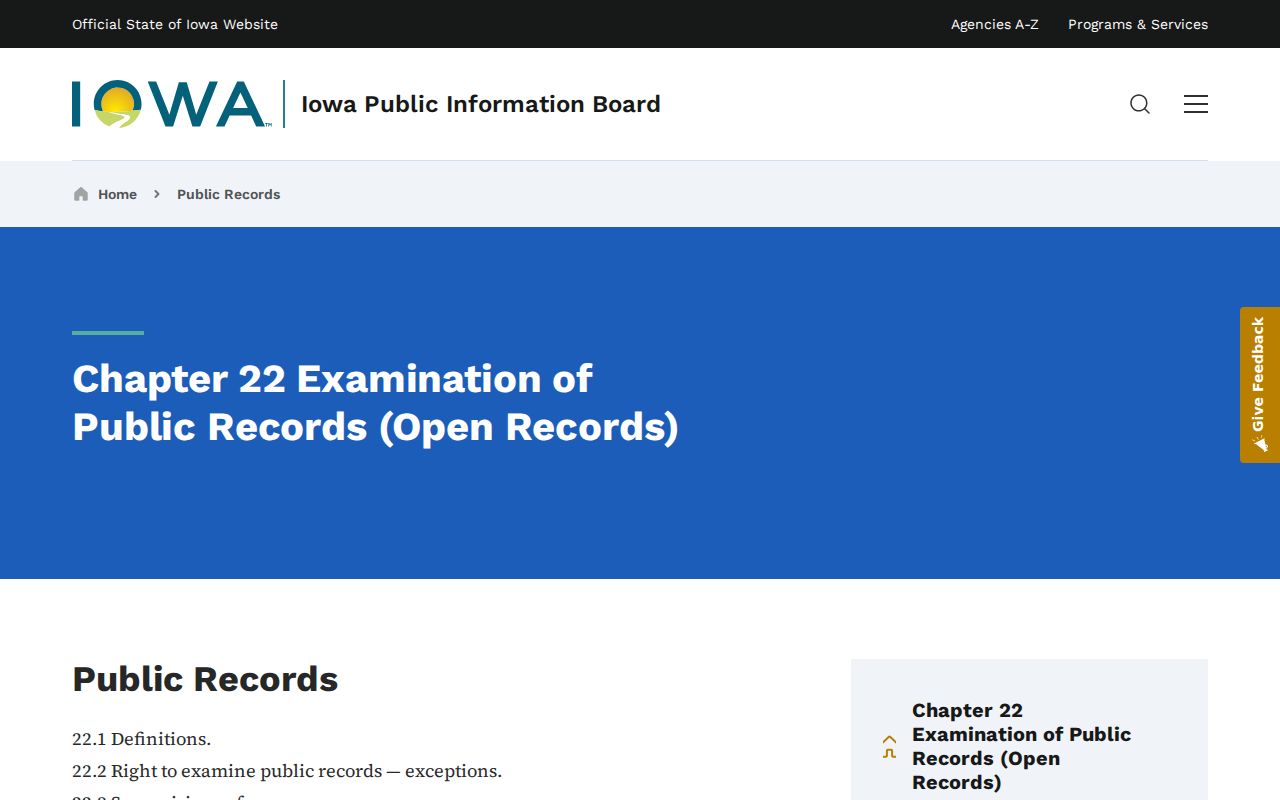 Iowa Public Information Board Chapter 22 records request guidance