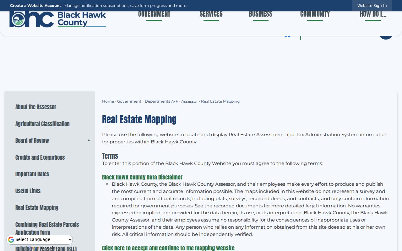 Black Hawk County real estate mapping handoff and disclaimer