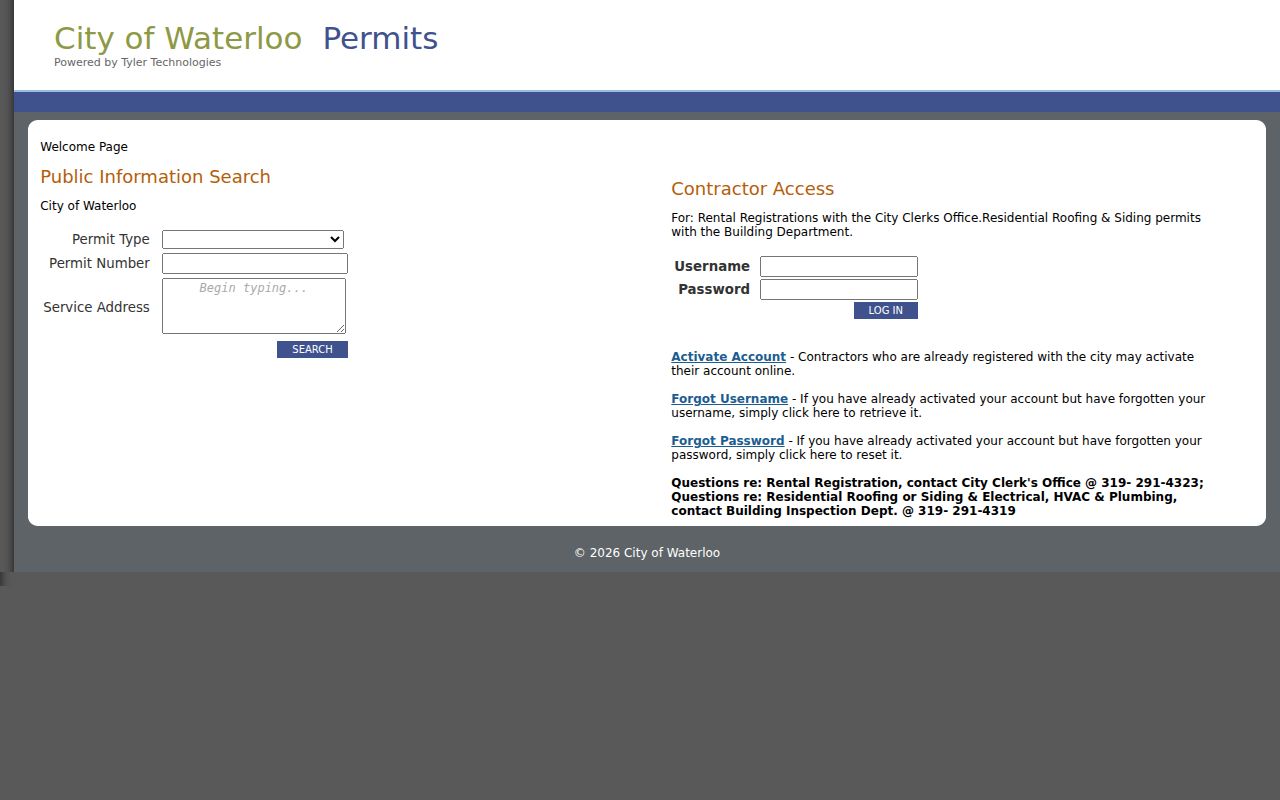 Waterloo eSuite permit search by service address